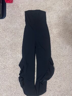 Lulu's Black Strapless Wide-Leg Ruffle-Hem Jumpsuit